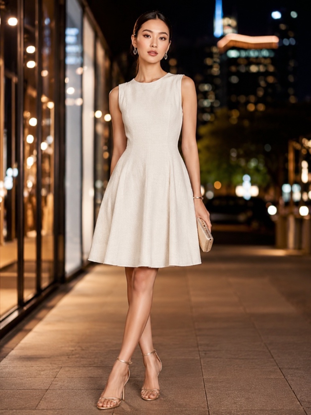 THEORY Canvas Fit & Flare Dress In Rice